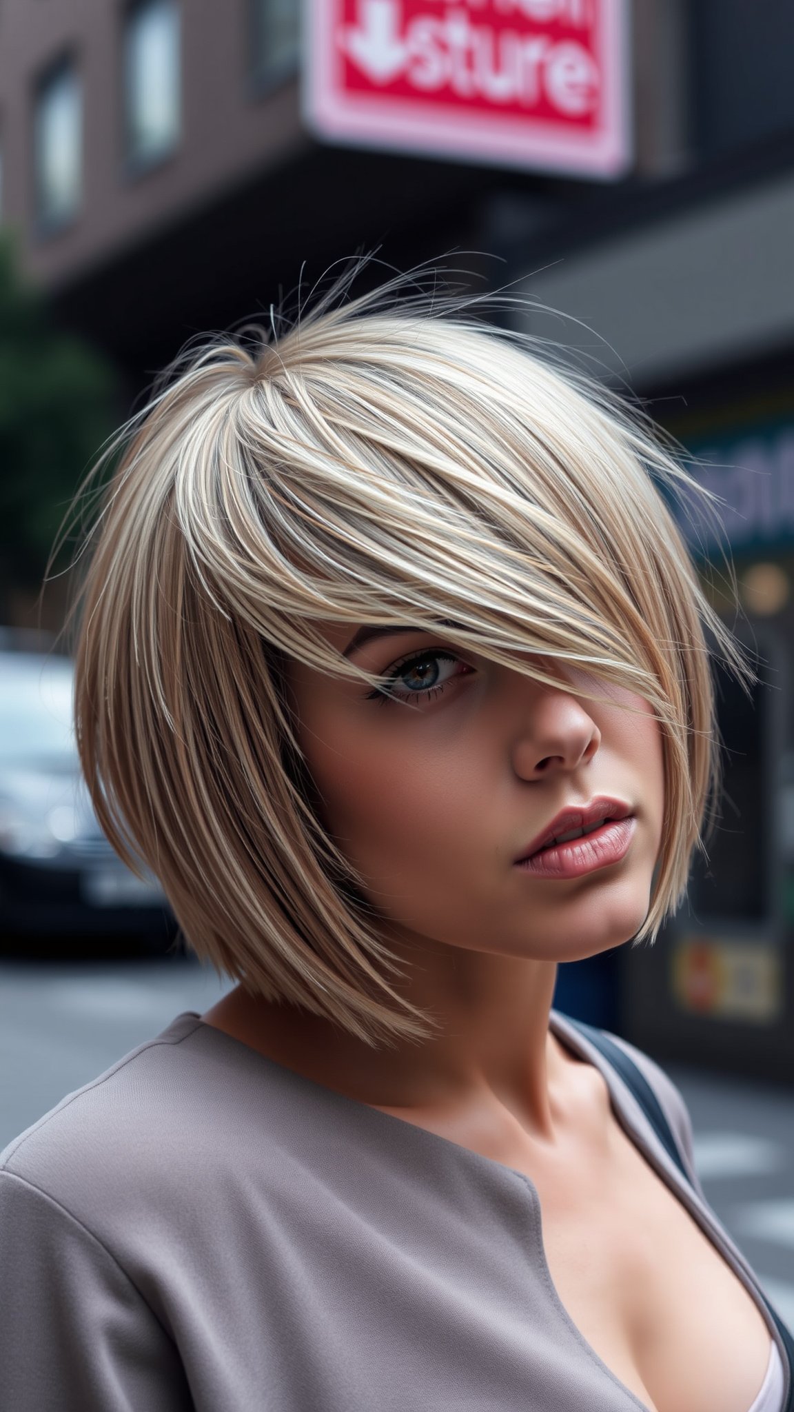 asymmetrical bob with side swept bangs Asymmetrical Bob with Side-Swept Bangs