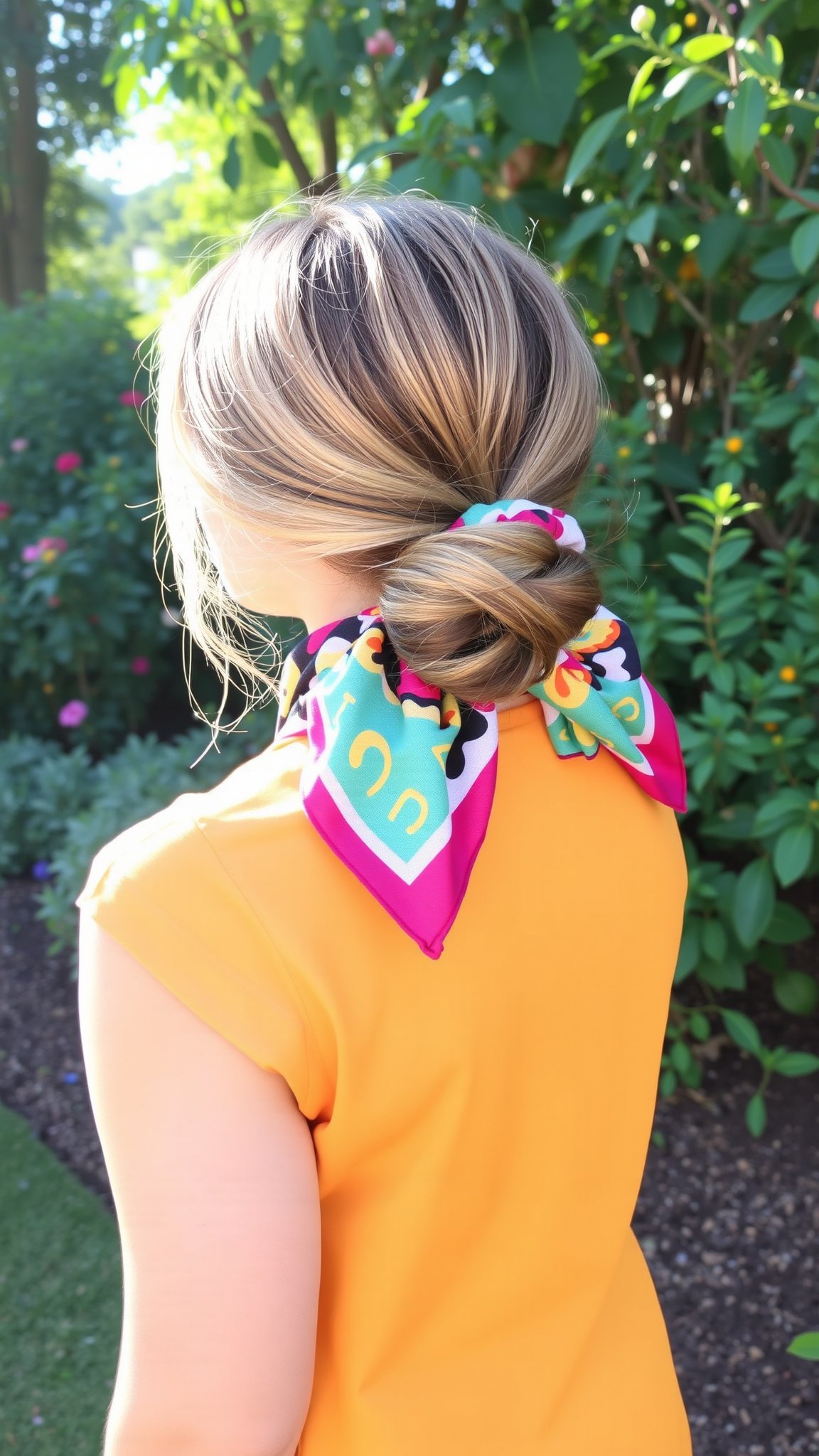 Low Chignon with a Scarf