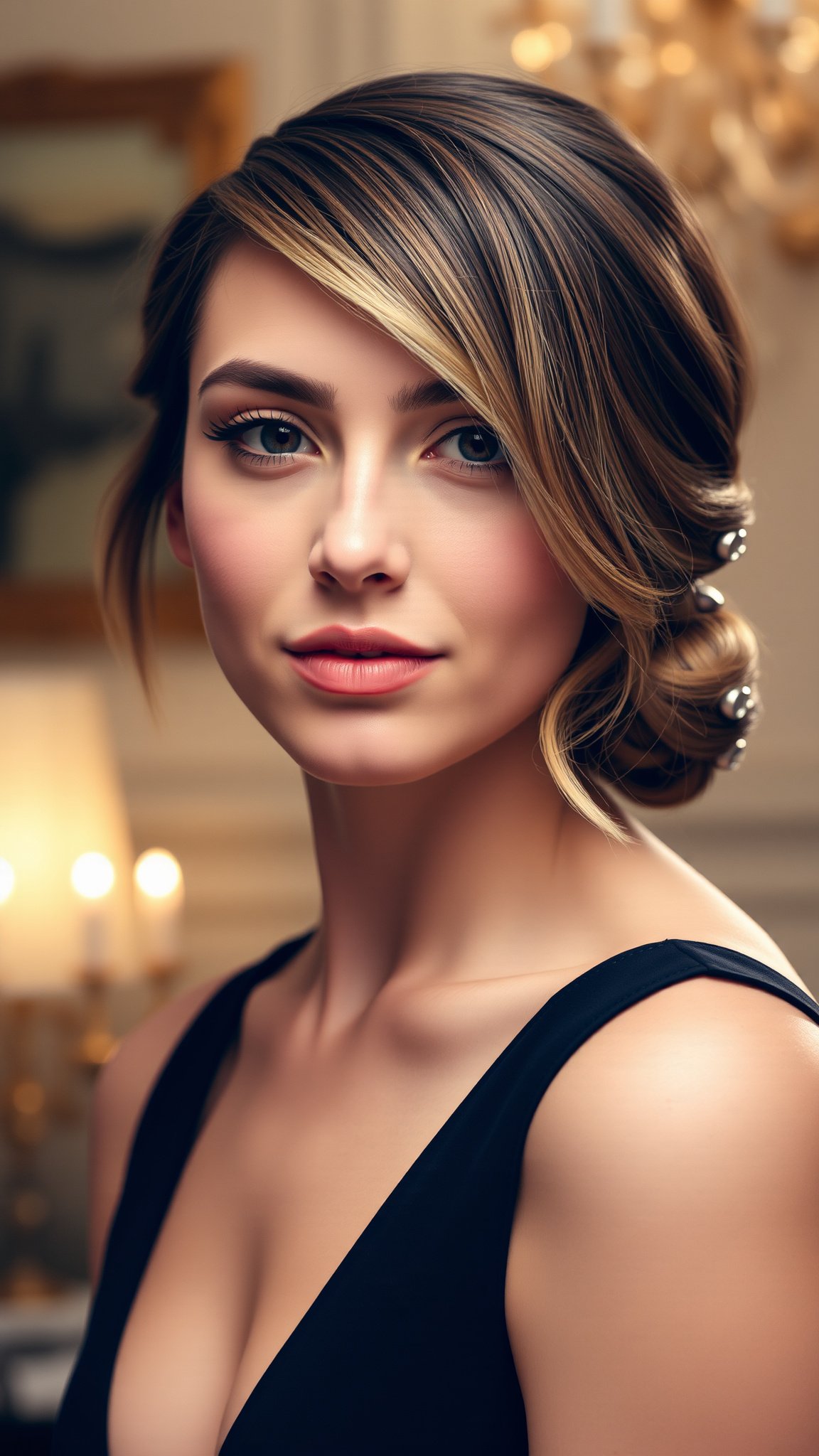 Low Chignon with Side Bangs