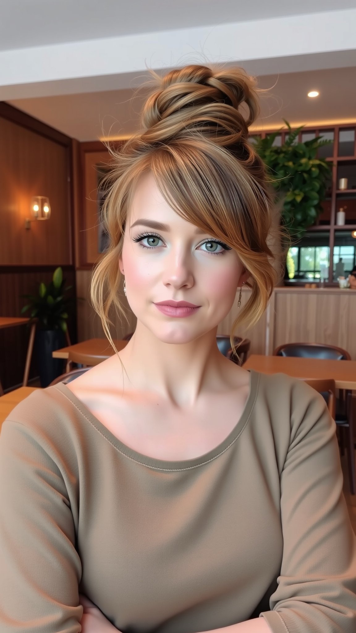 Messy Bun with Side Swept Bangs