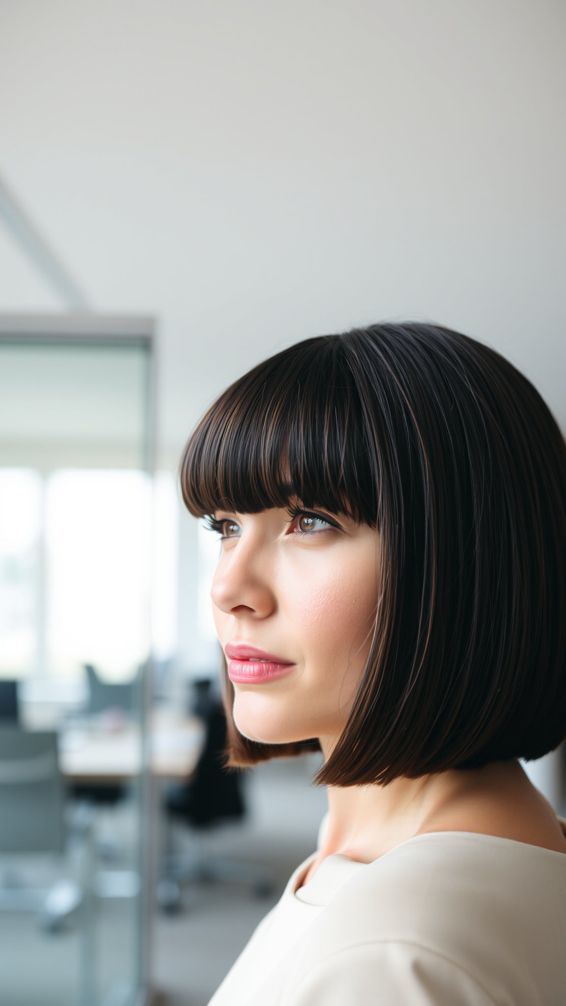 sleek bob with blunt bangs Sleek Bob with Blunt Bangs