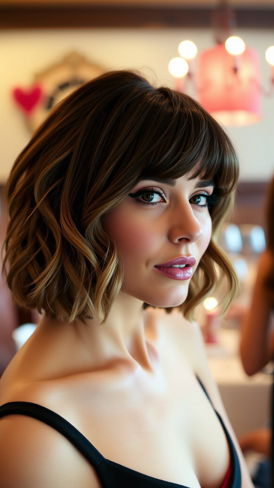 Wavy Bob with Side-Swept Bangs
