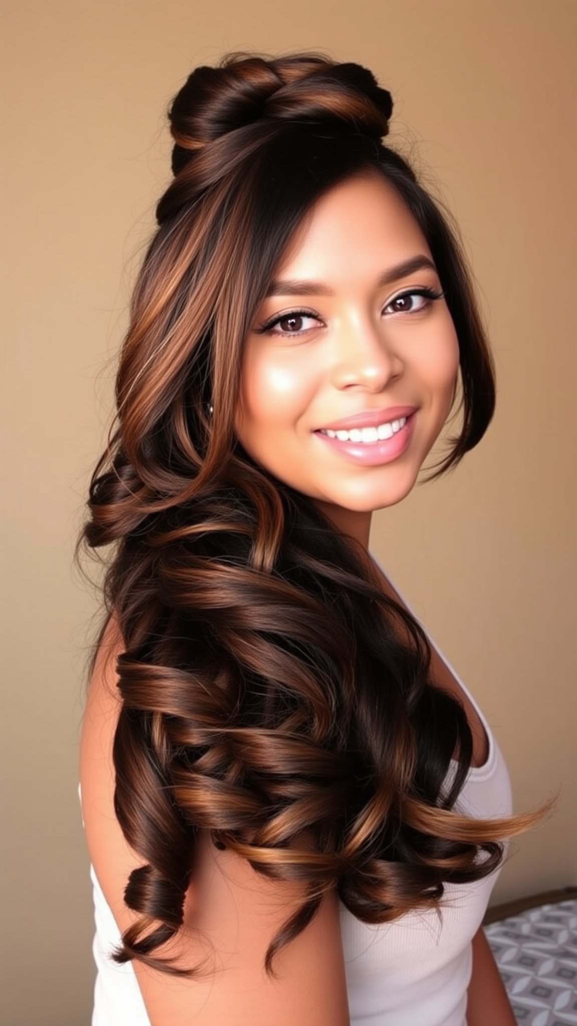 3 half up curly bun 3. Half-Up Curly Bun