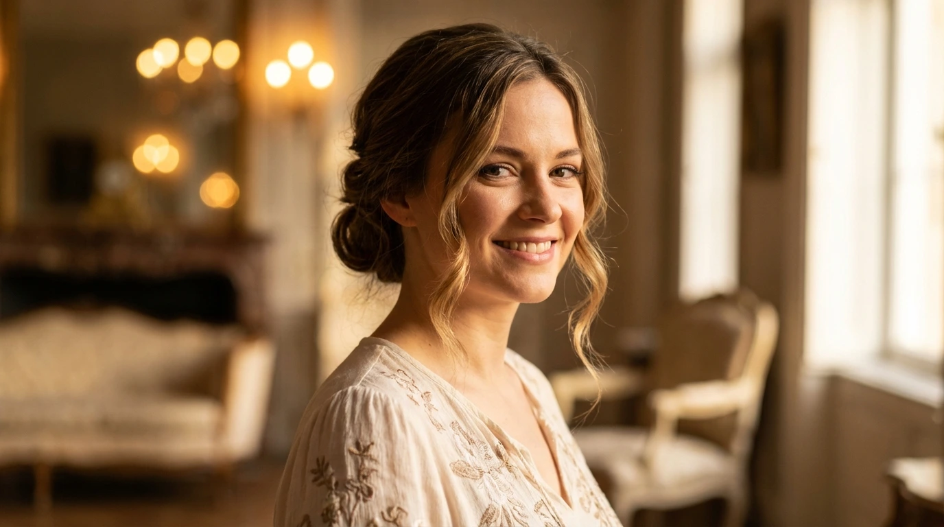 Low Chignon with Side Bangs