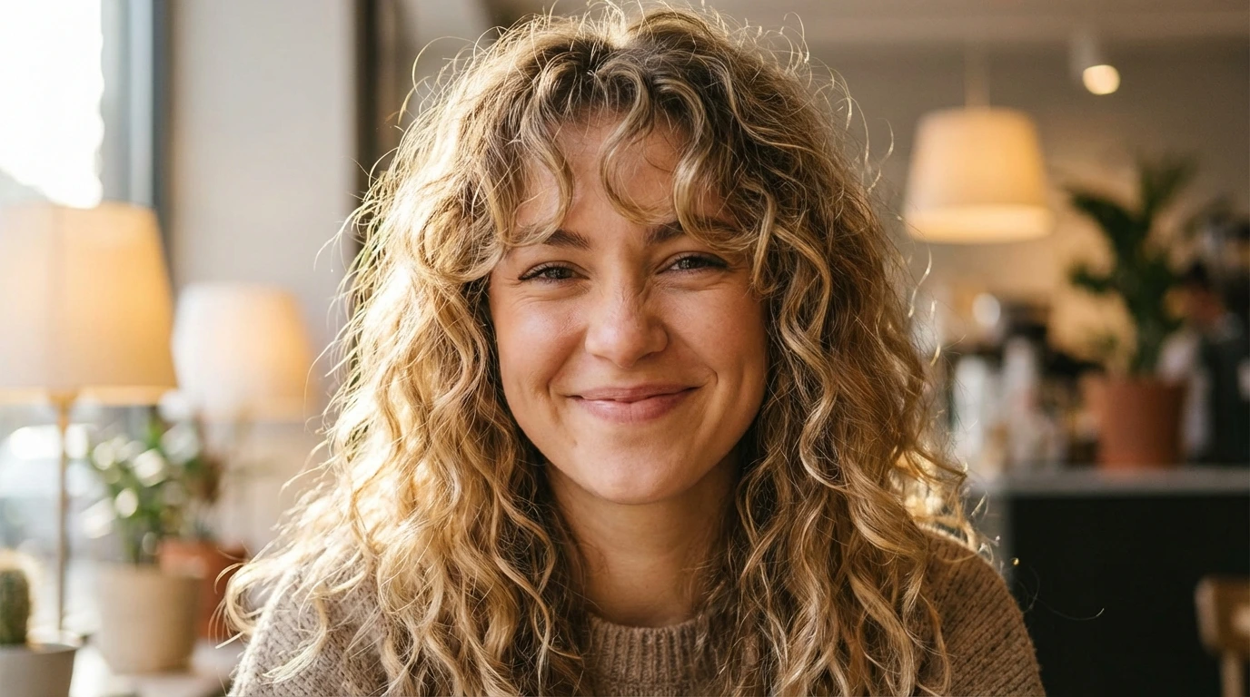 7. Curly Curtain Bangs