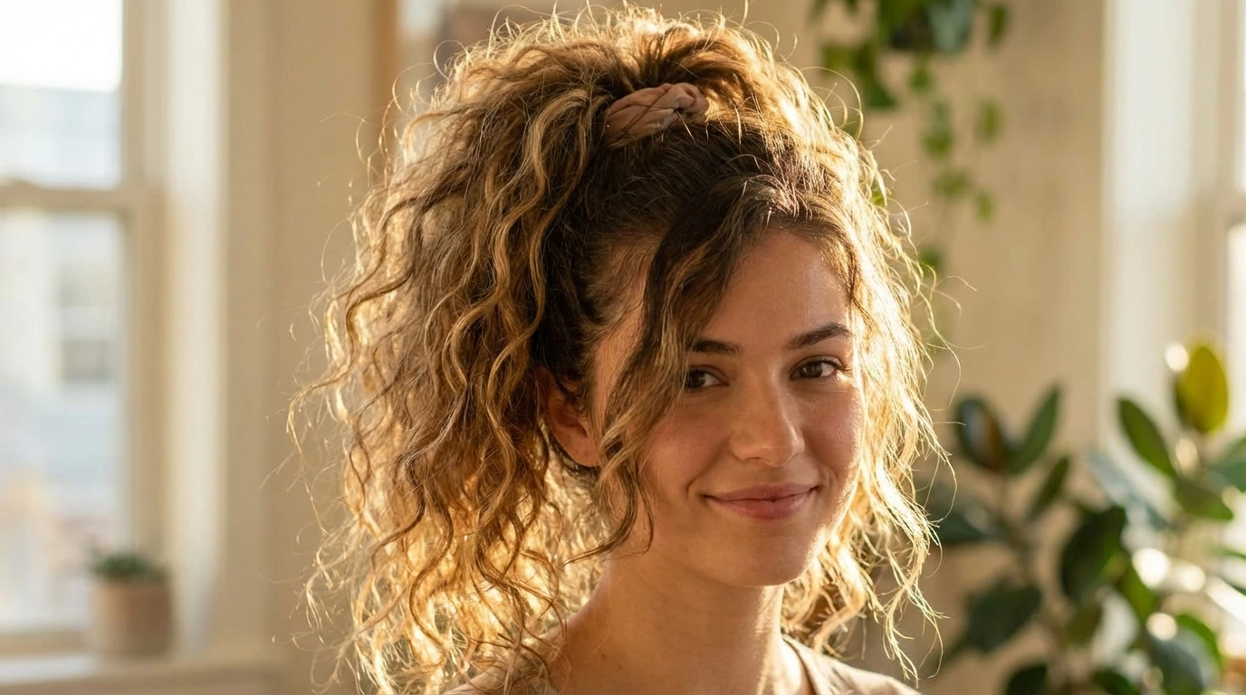 4. Messy Curly Ponytail