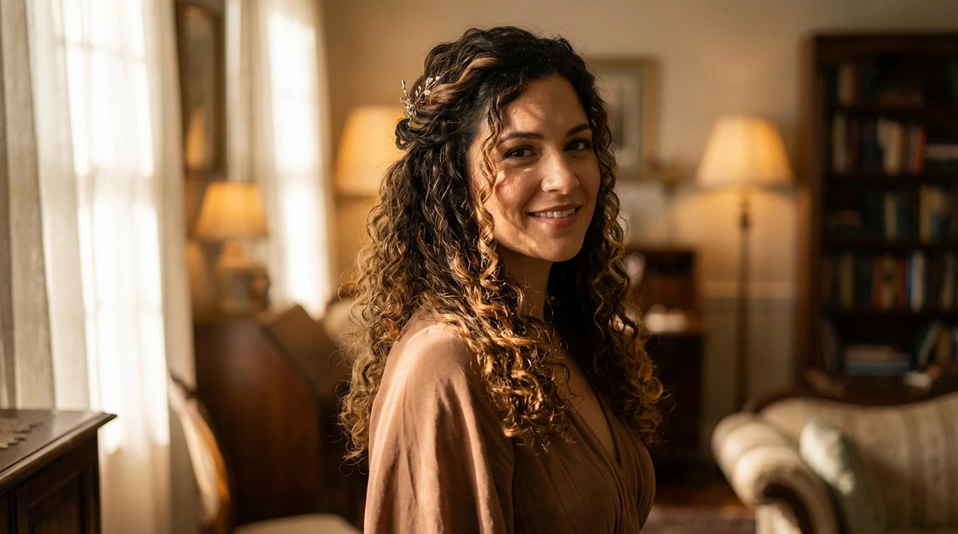 3. Curly Half-Up, Half-Down