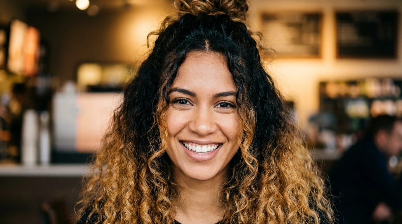 2. Curly Half-Up Bun