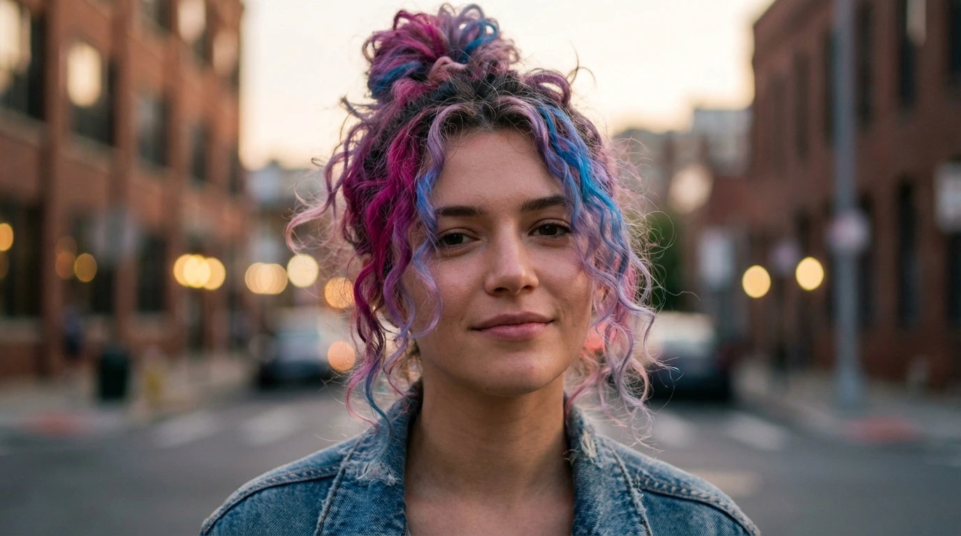 11. Messy Curly Top Knot