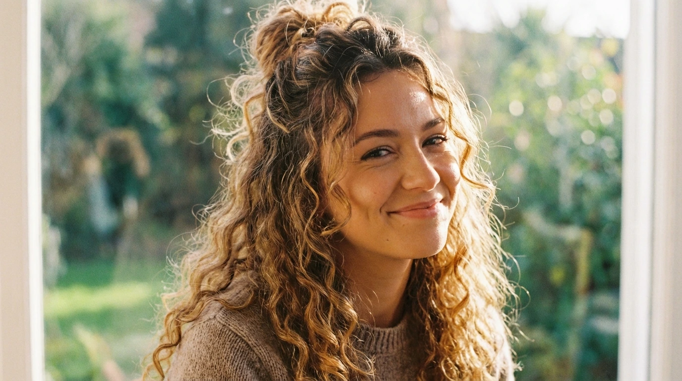 2. Curly Half-Up Bun