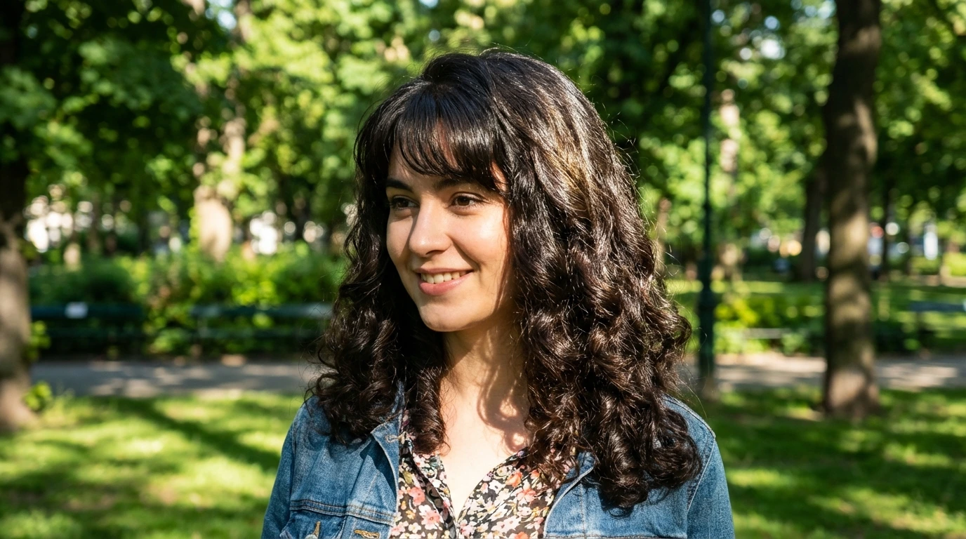 10. Defined Curls with Bangs