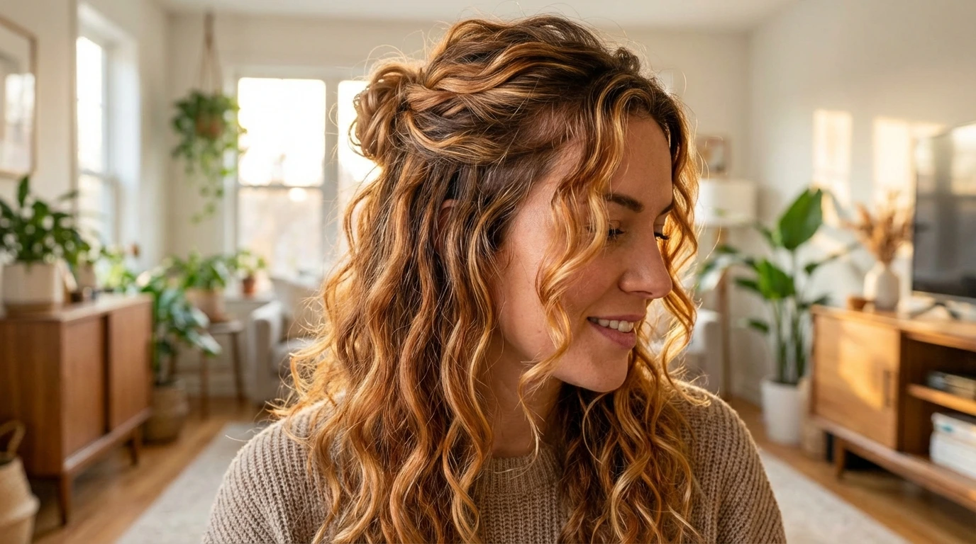 3. Curly Half-Up, Half-Down