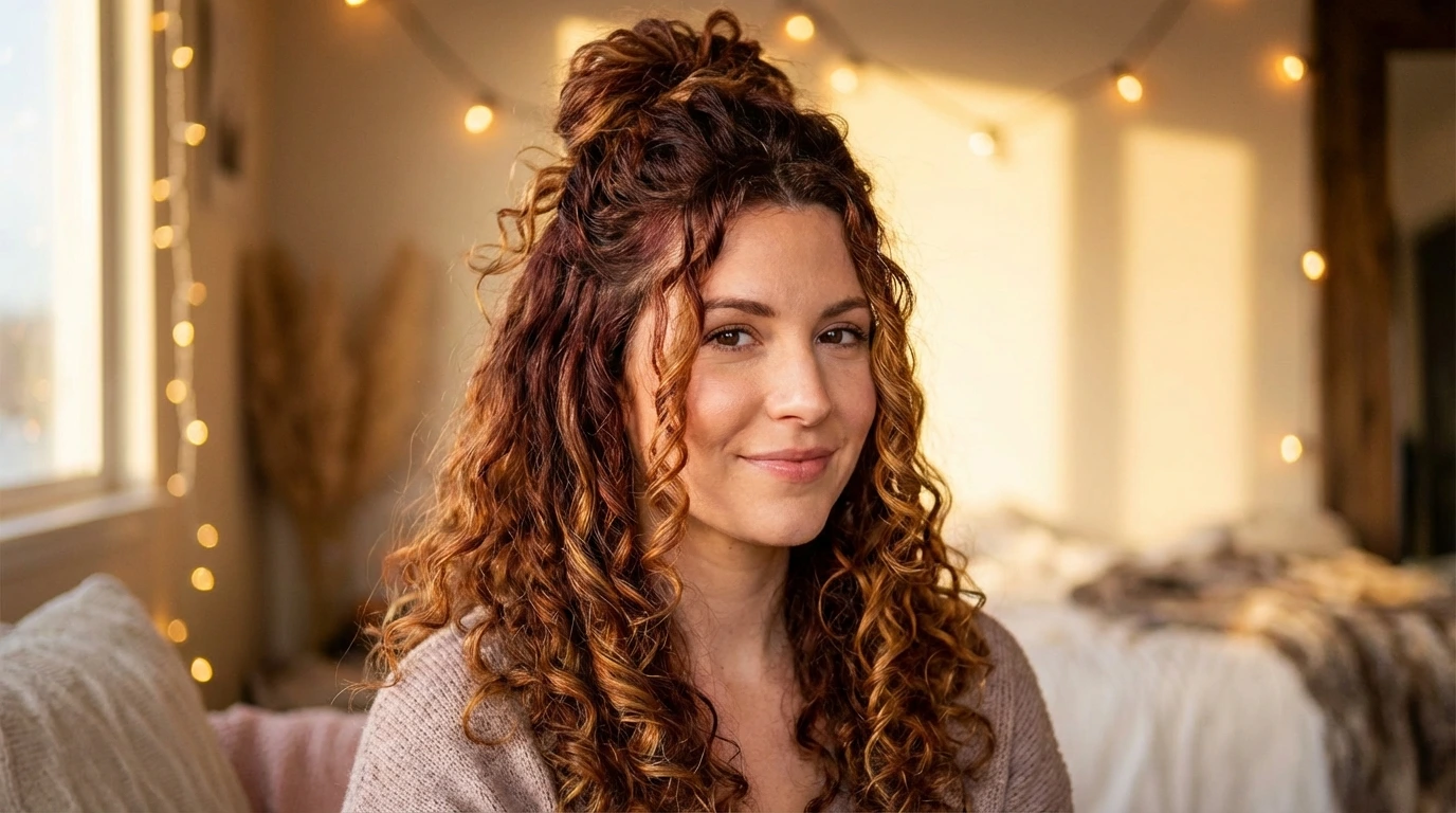 4. Curly Half-Updo