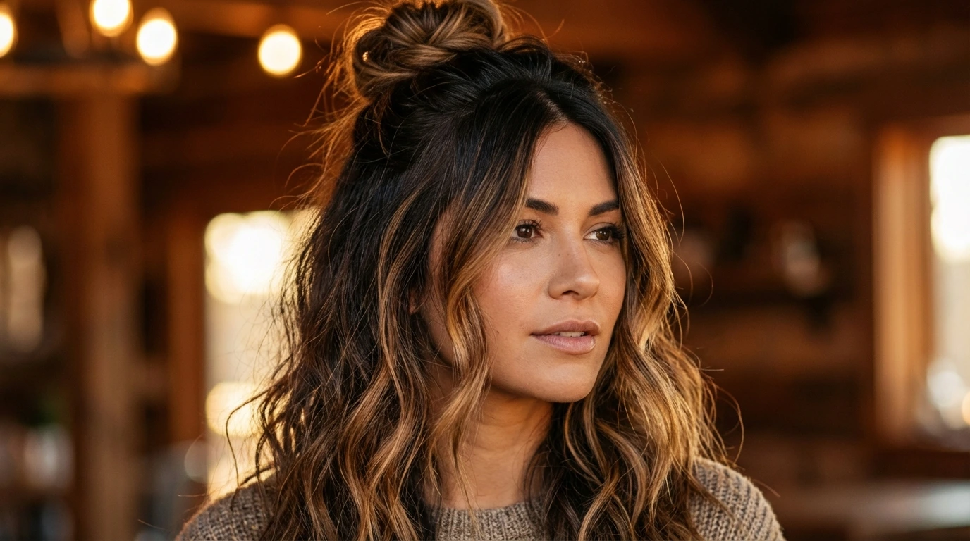 2. Textured Half-Up Bun