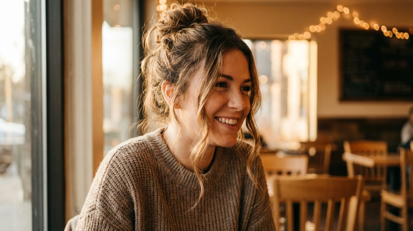5. Messy Bun with Face-Framing Strands