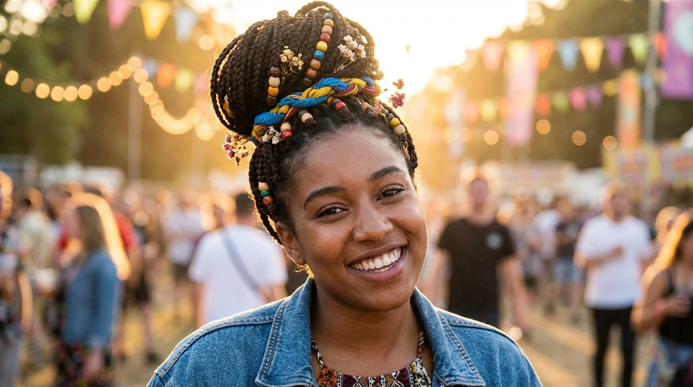 Box Braids Bun with Accessories