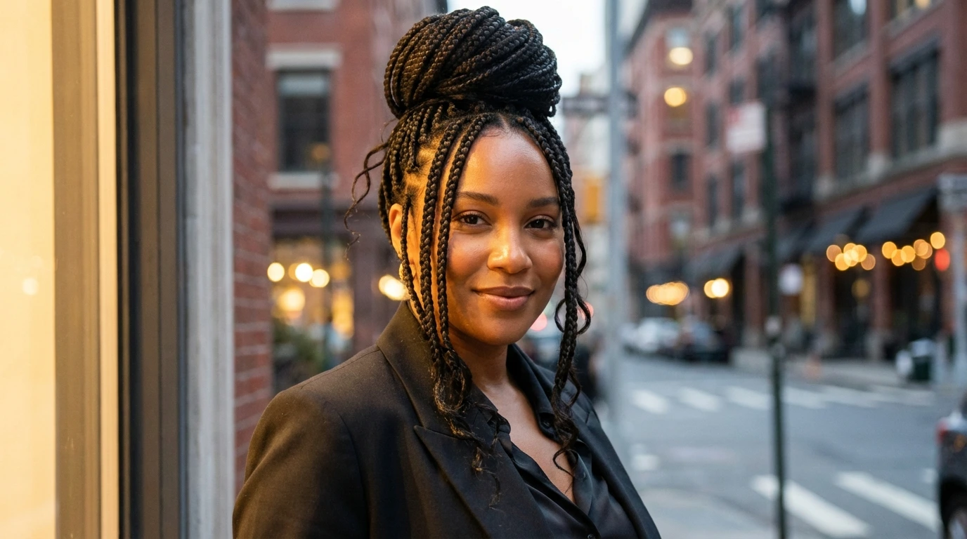 Box Braids Wrapped Updo