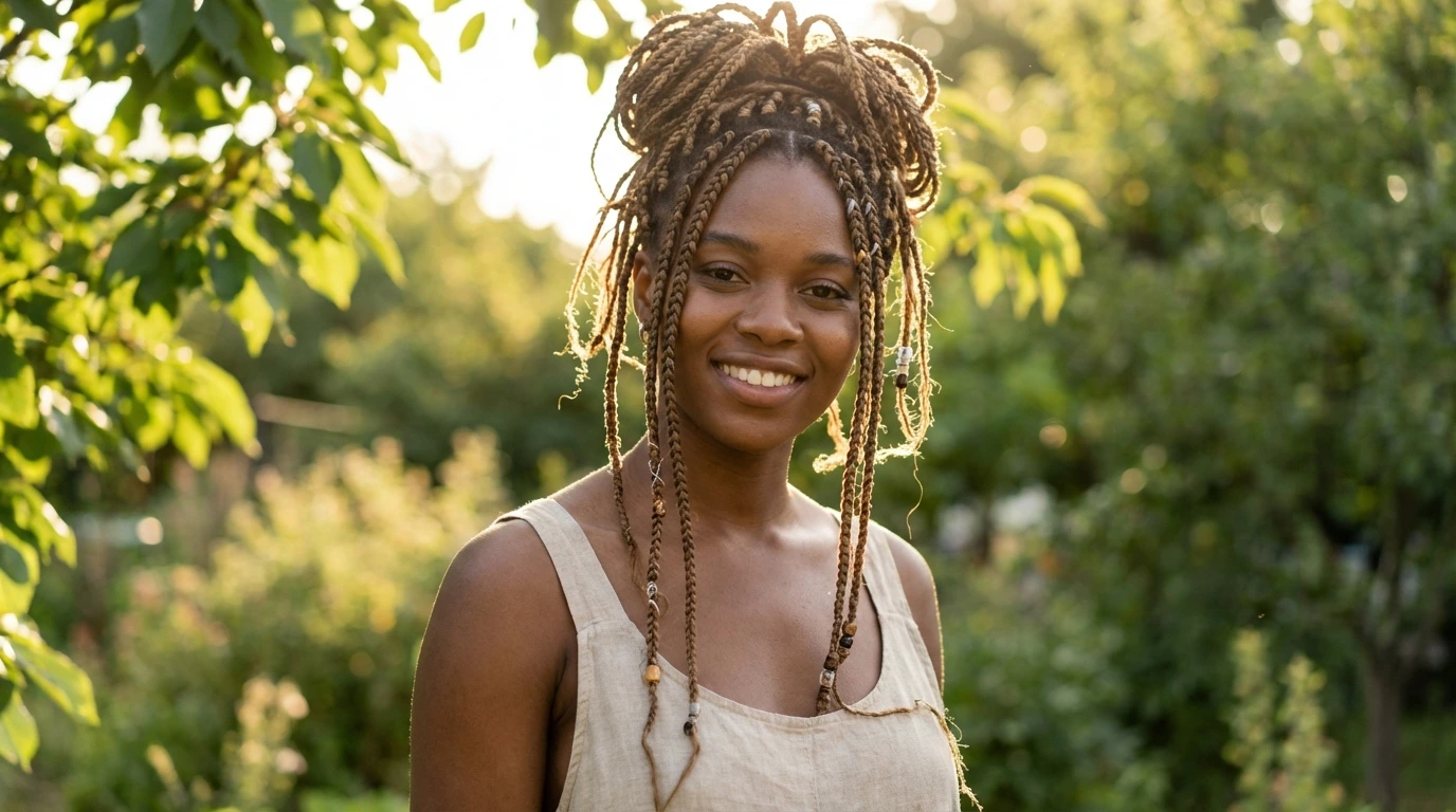 Messy Box Braids Updo