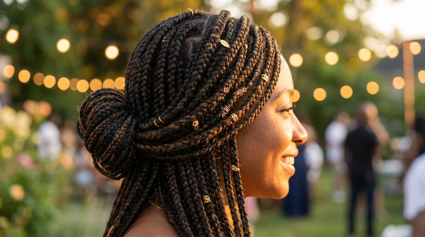 Side-Swept Box Braids Updo