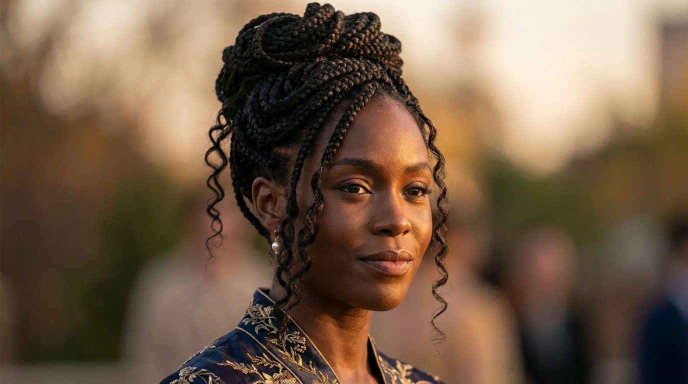 Twisted Box Braids Updo