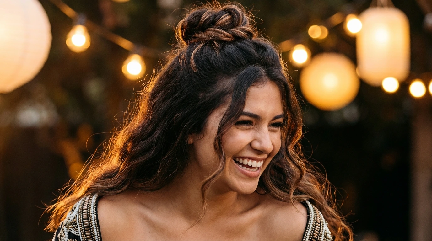 3. Textured Half-Up Bun