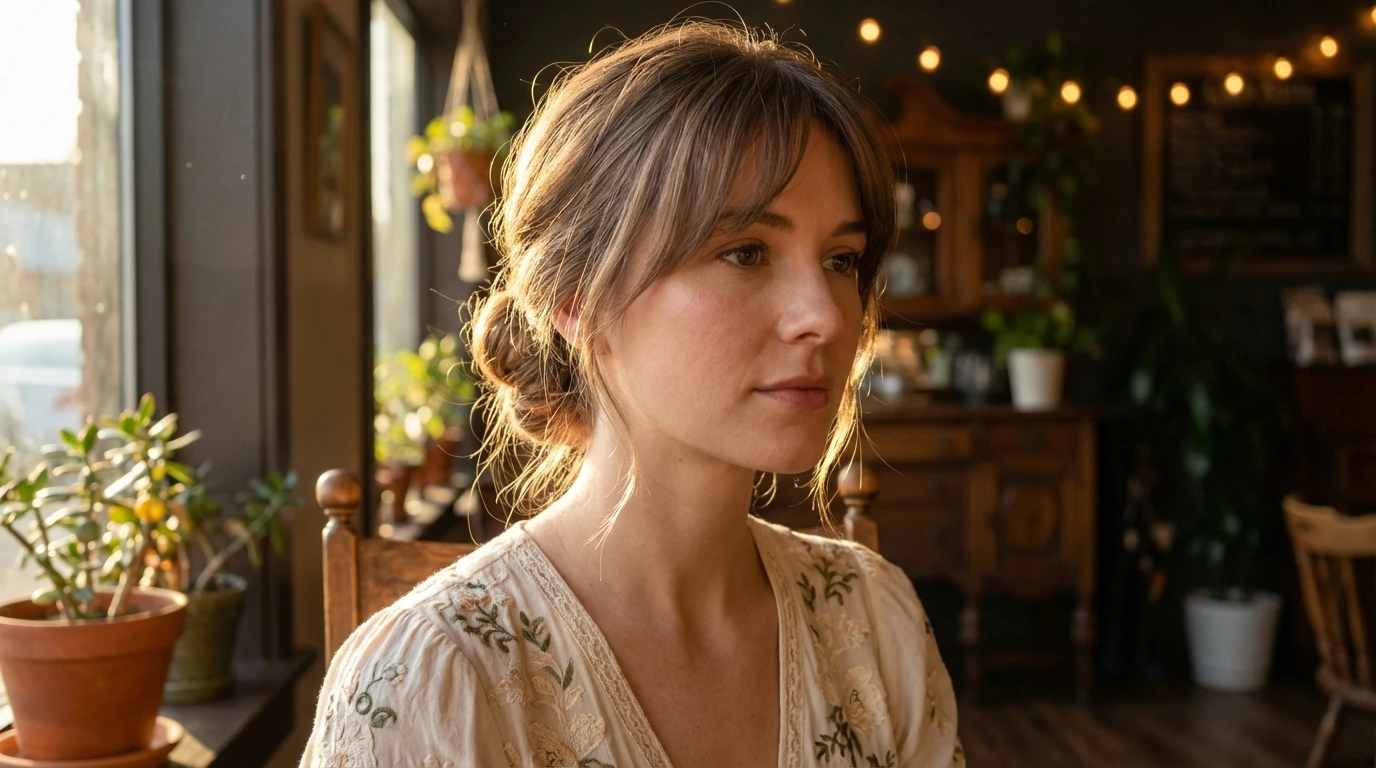 Low Chignon with Side Bangs