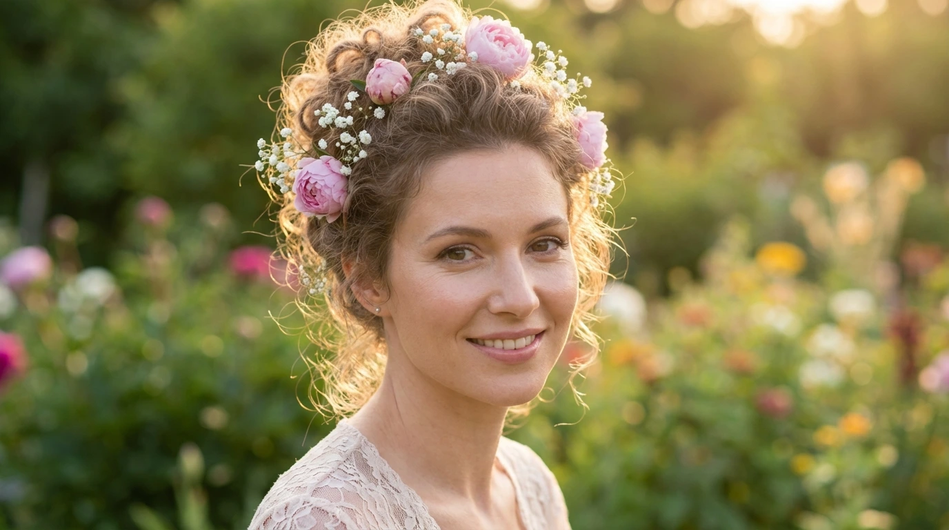 Romantic Updo with Flowers
