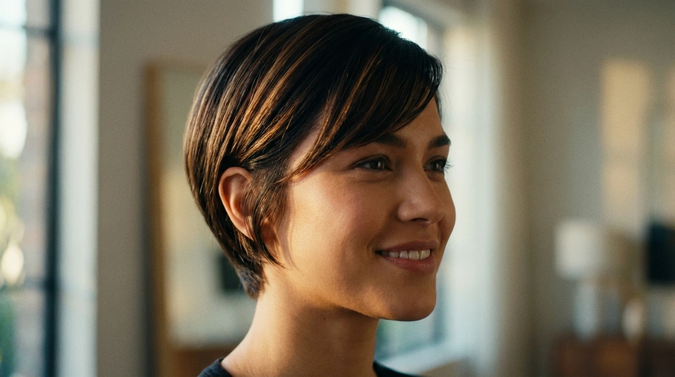 6. Side-Swept Bangs with Short Hair