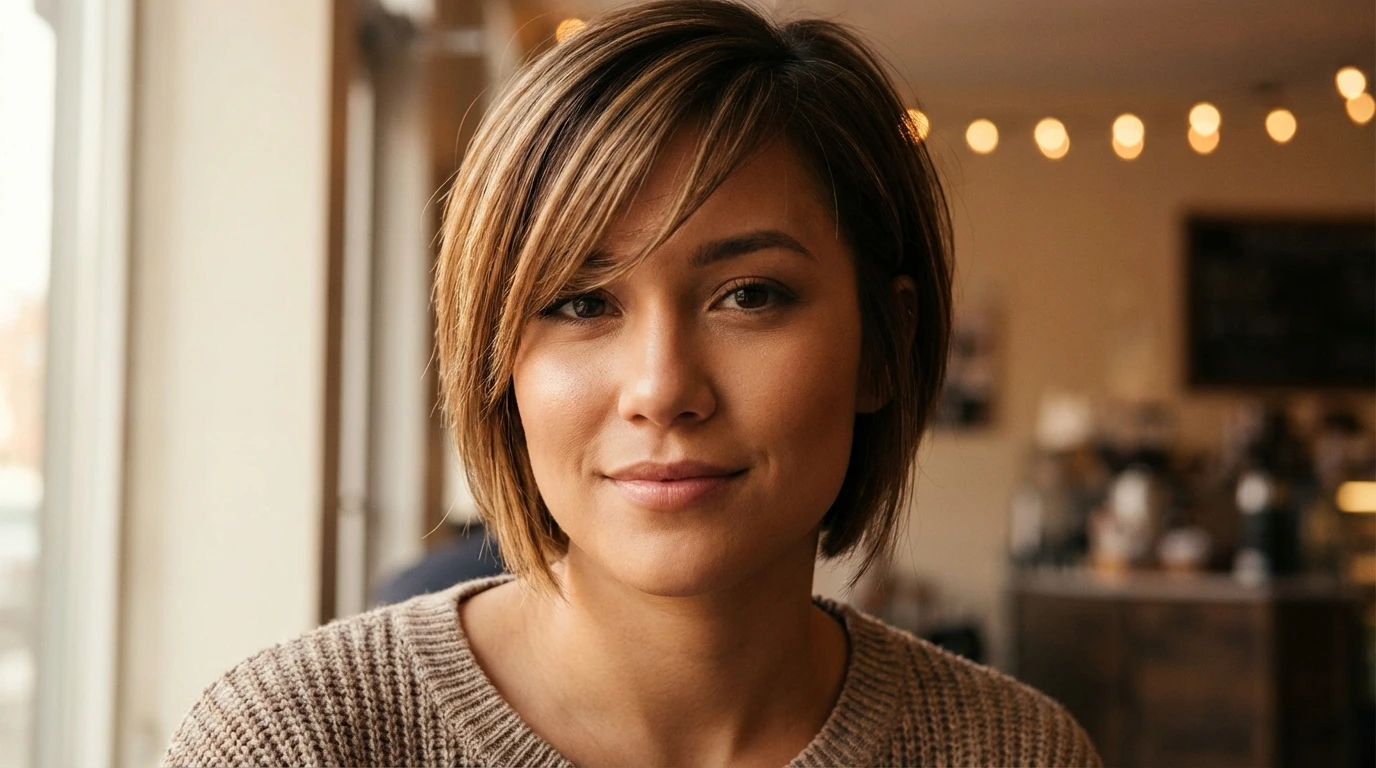 10. Side-Swept Bangs with Short Hair