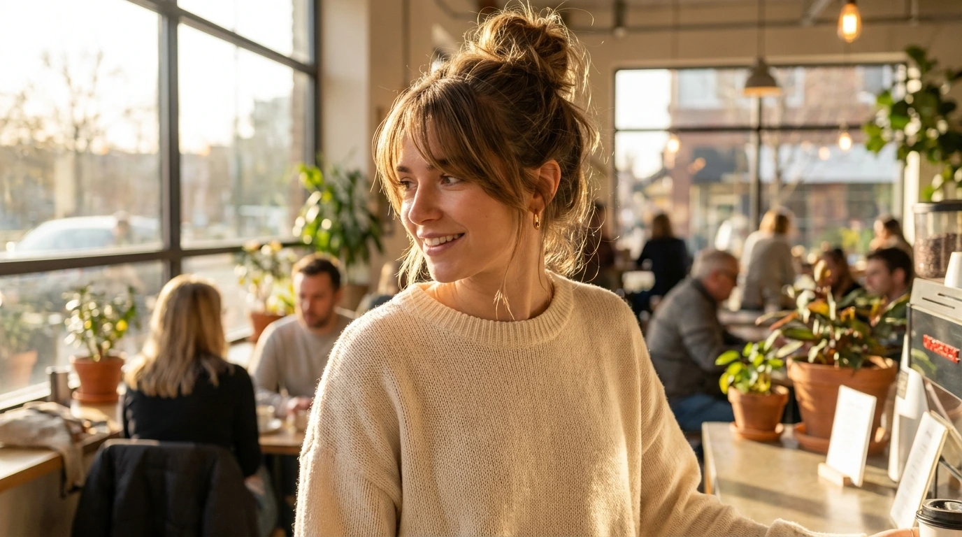 Messy Bun with Side Swept Bangs