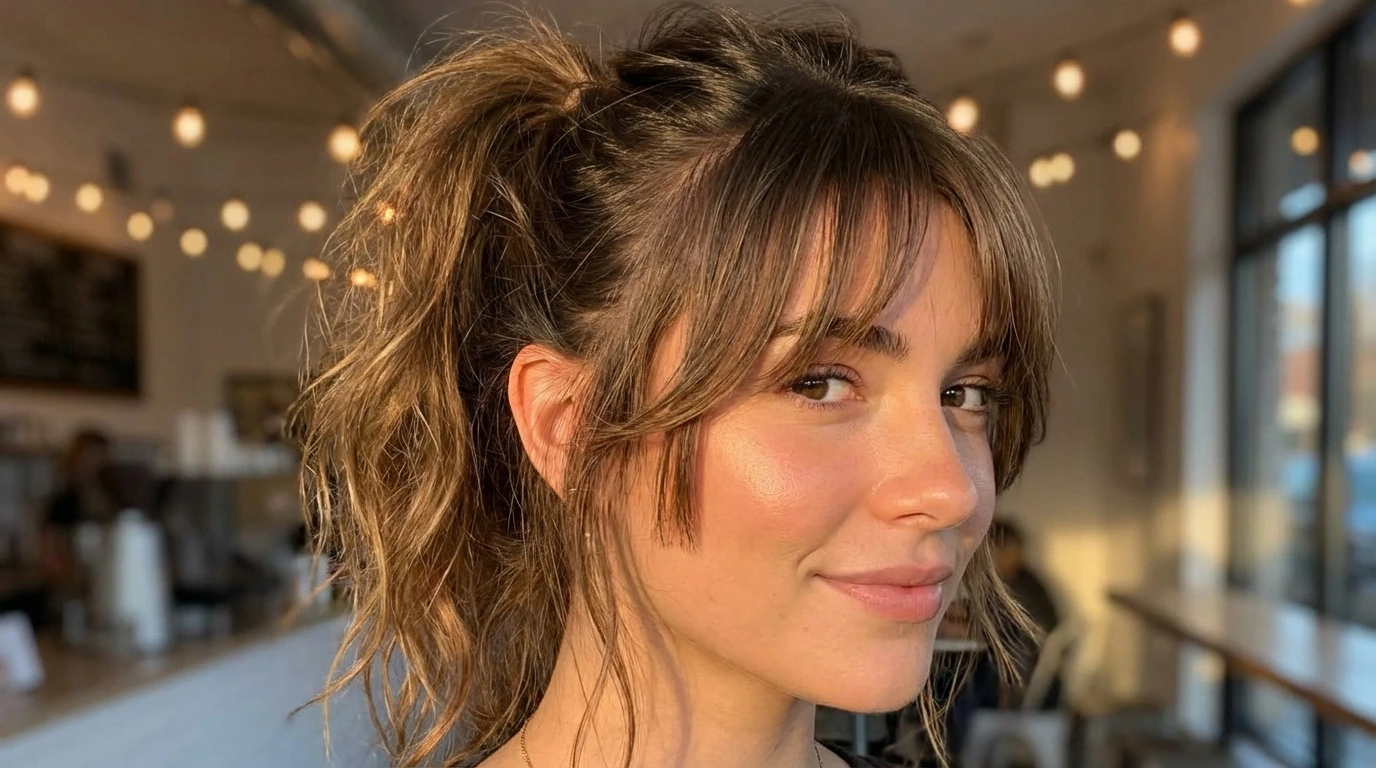 Messy Ponytail with Bangs