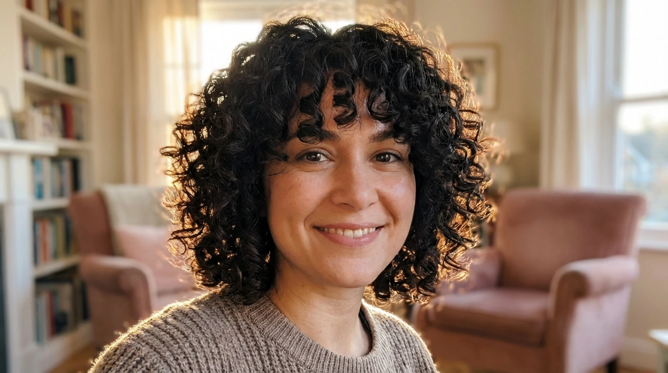 Curly Bob with Curtain Bangs