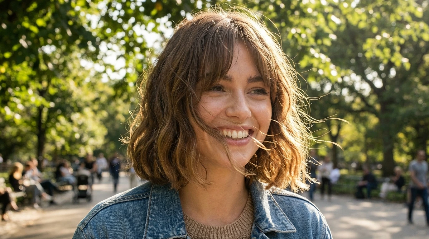 Wavy Bob with Curtain Bangs