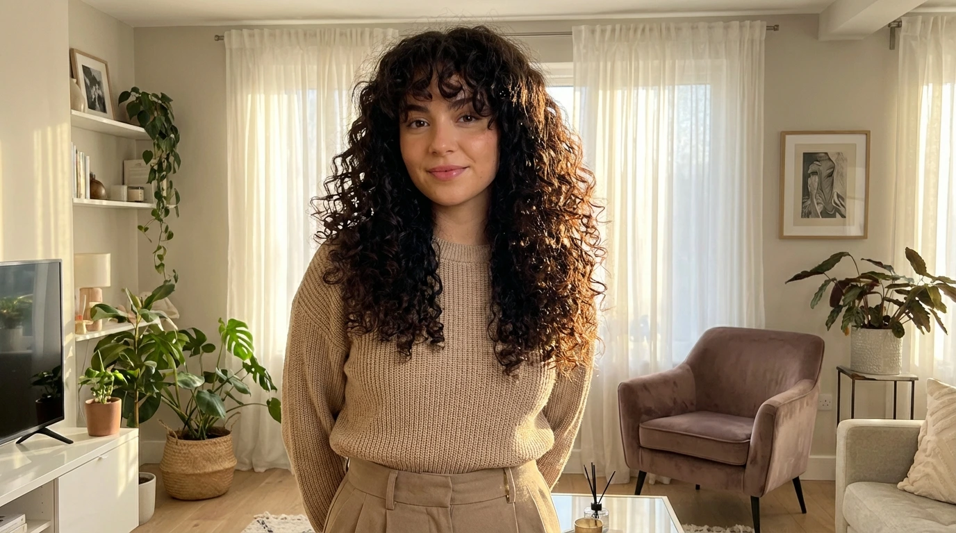 9. Layered Curtain Bangs with Curly Hair