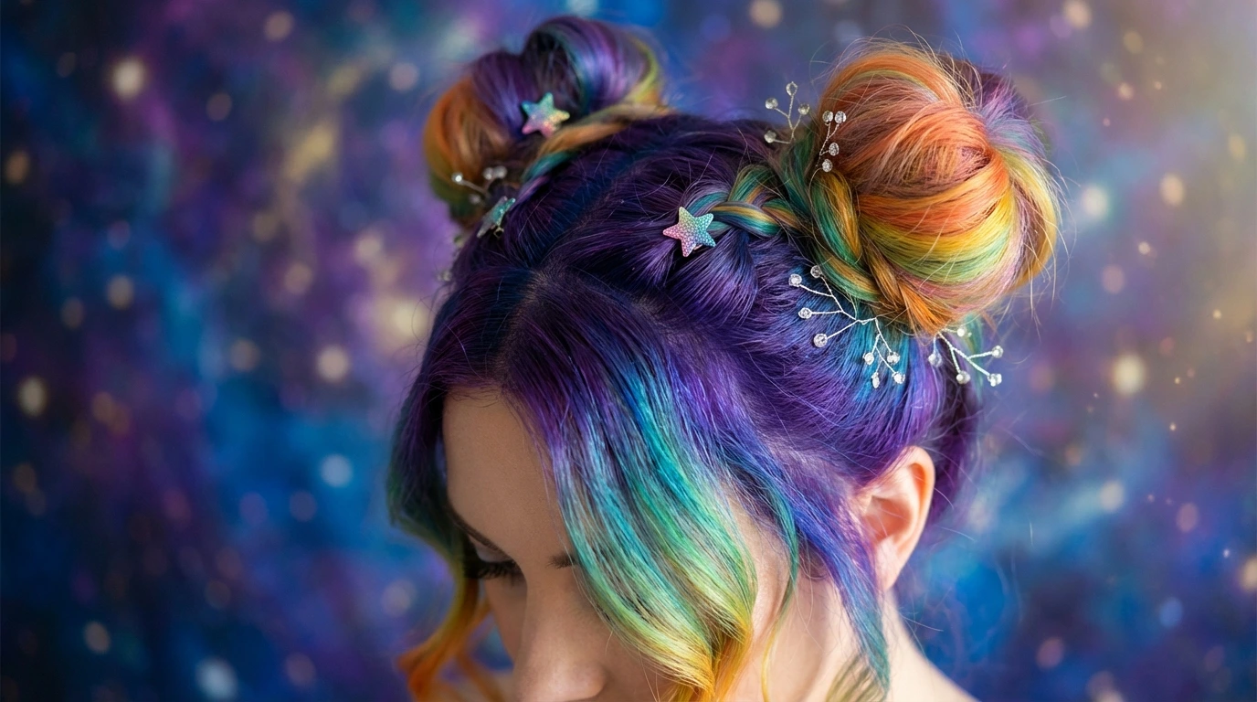 10. Rainbow Space Buns