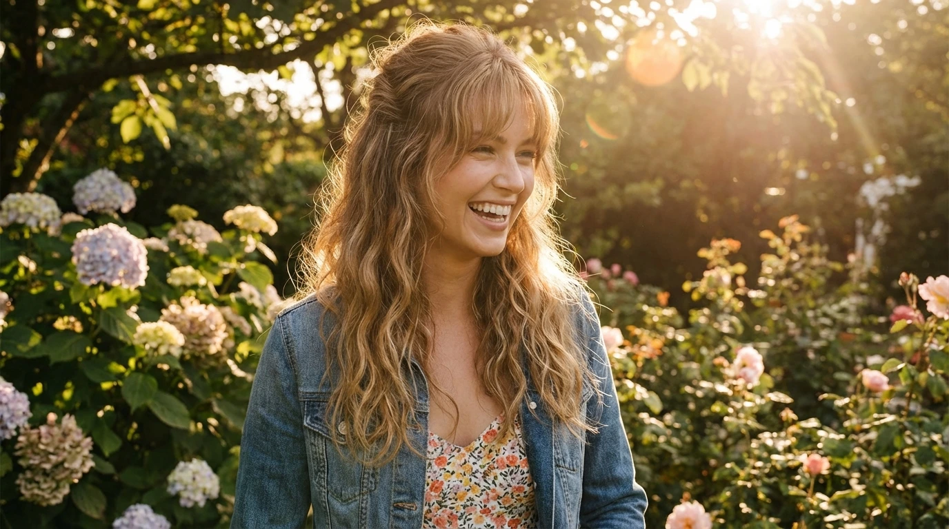 Half-Up Half-Down Curtain Bangs