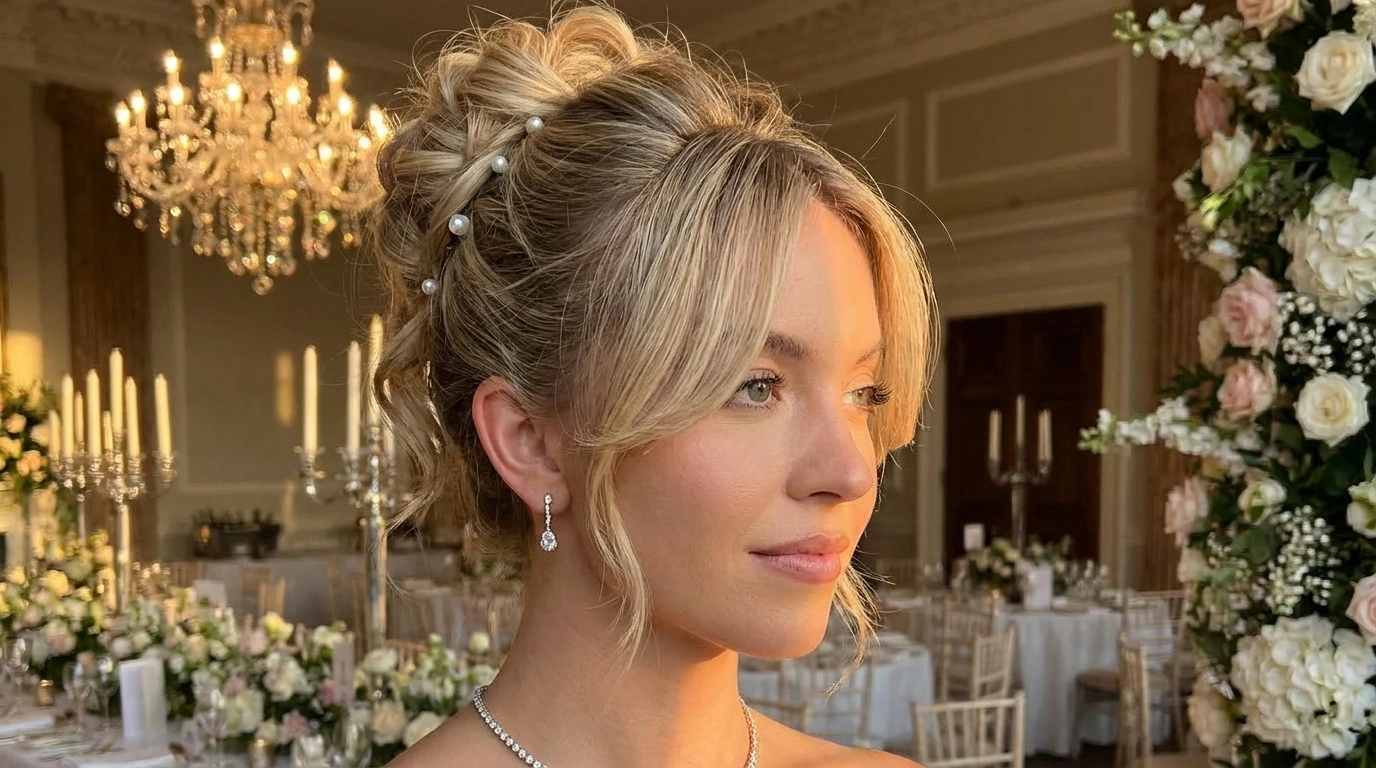 Elegant Updo with Curtain Fringe